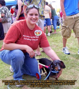 Scooter and his new owner, Erica. Adopted in Austin, Tx.